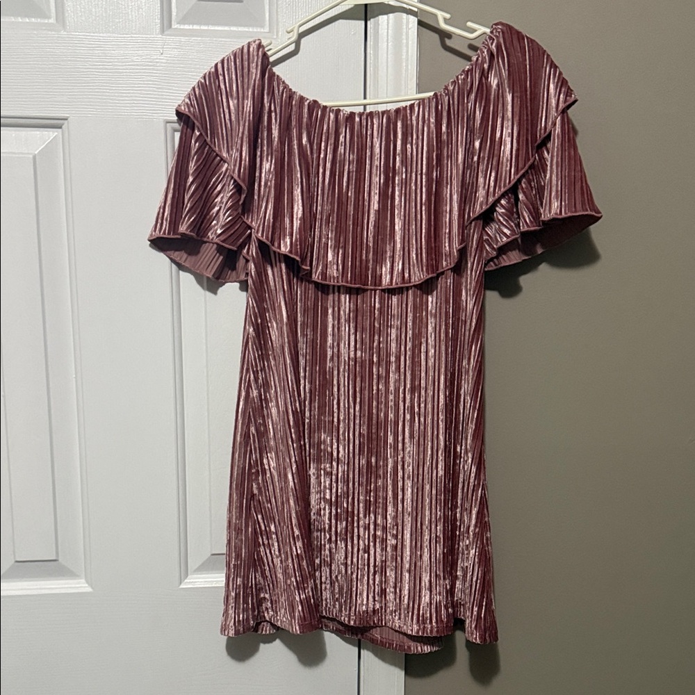 🌸 Free People Off-the-Shoulder Velvet Mini Dress Size S |Mauve | NWT - Picture 6 of 10